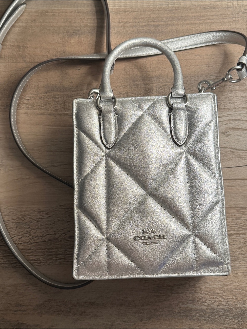 Coach Quilted Metallic Silver Mini Tote Crossbody